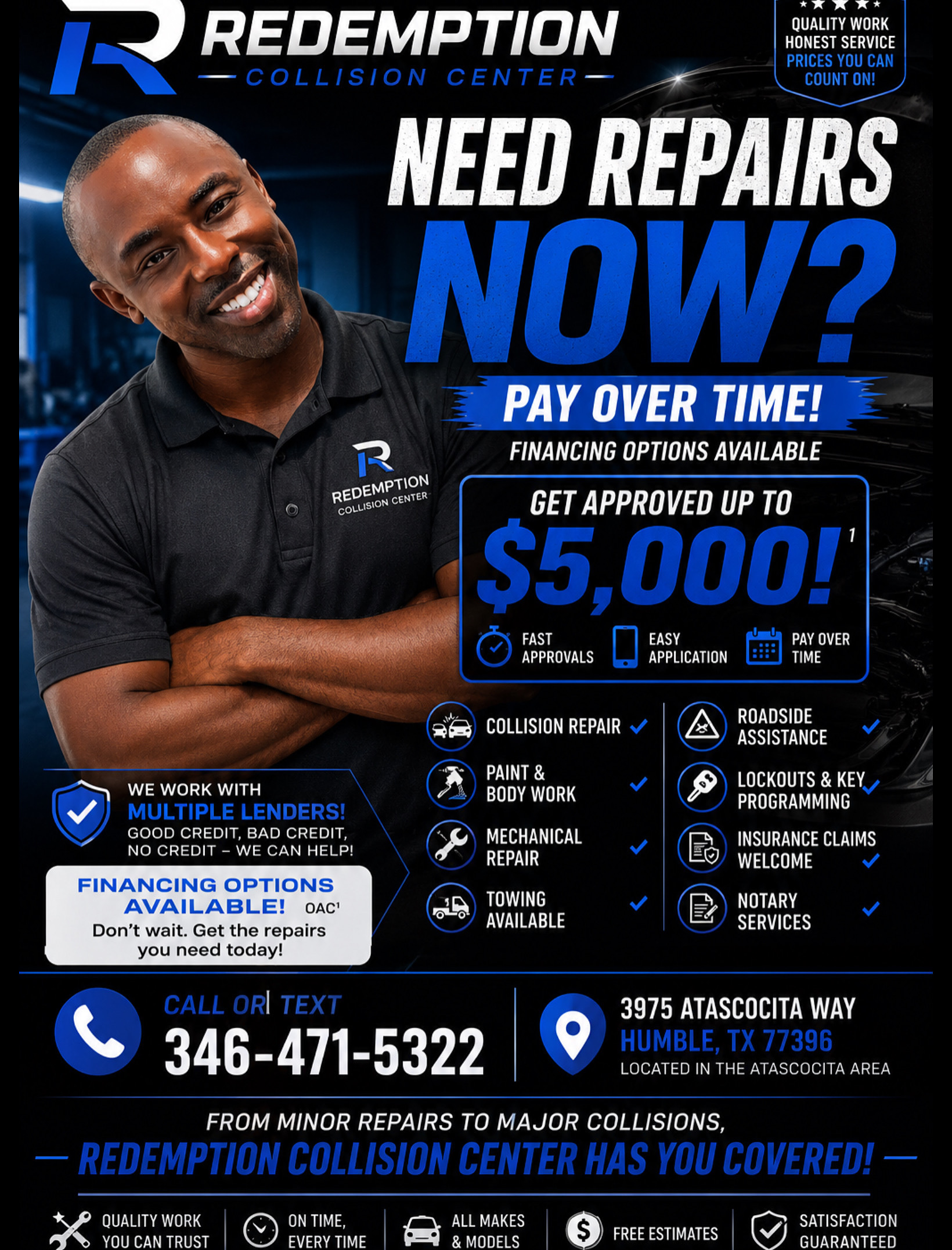 Thomas, owner of Redemption Collision Center — Need Repairs Now? Pay Over Time!